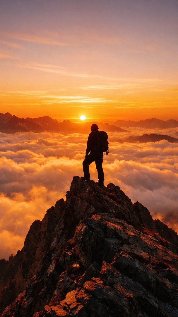 Mountain Climber HD Wallpaper 4K - Above the Clouds