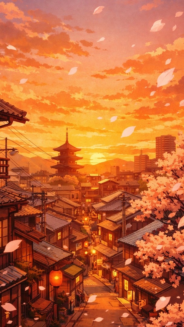 Anime City HD Wallpaper 4K - Peaceful Evening