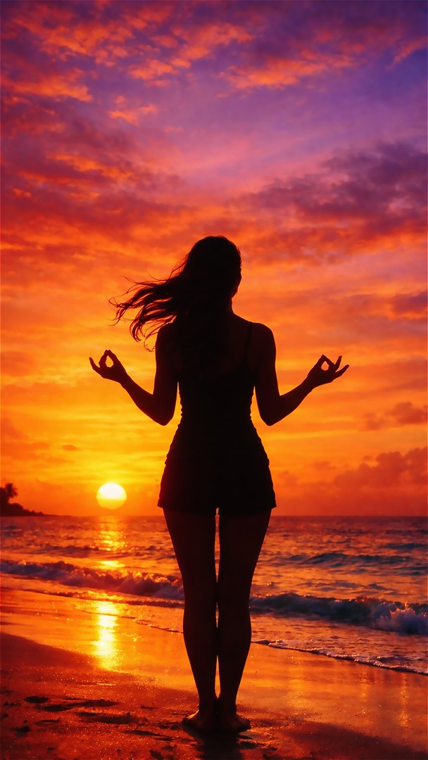 Sunset women HD Wallpaper 4K - Calm Beach Silhouette