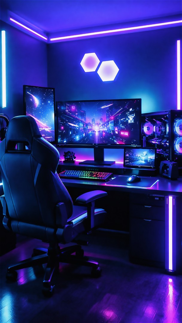 Gaming Setup HD Wallpaper 4K - Neon Desk Aesthetic