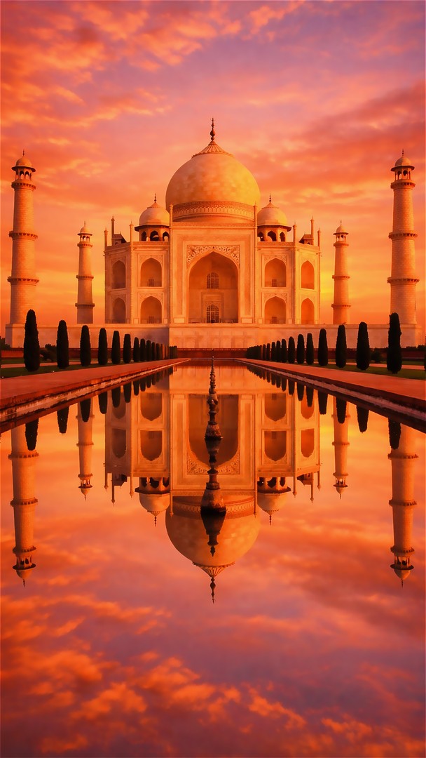 Taj Mahal HD Wallpaper 4K - Golden Sunset Reflection