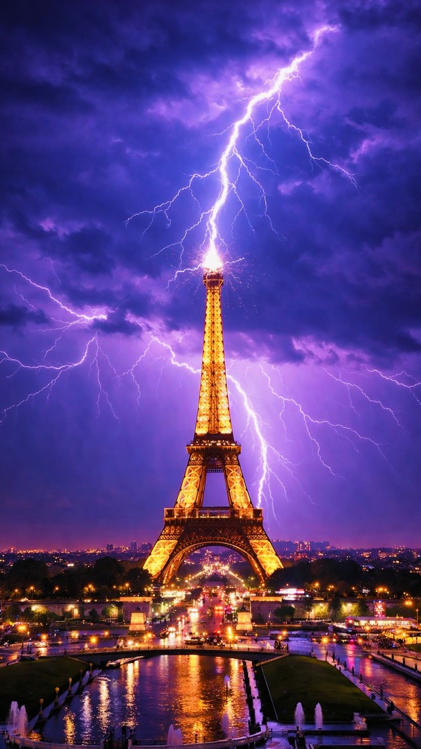 Eiffel Tower HD Wallpaper 4K - Lightning Storm Night