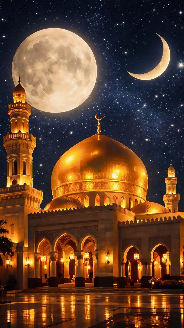 Mosque HD Wallpaper 4K - Moon and Stars