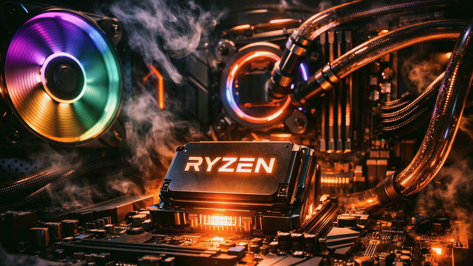 Ryzen Desktop Wallpaper 4K – RGB Cooling Gaming PC Setup