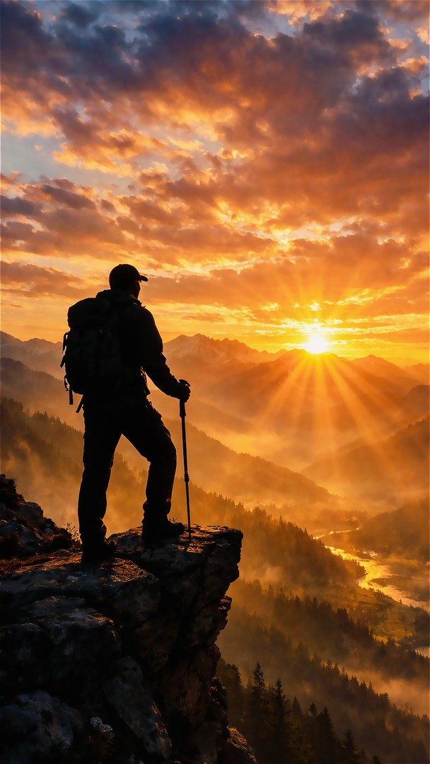 Mountain Hiker HD Wallpaper 4K - Sunrise Adventure