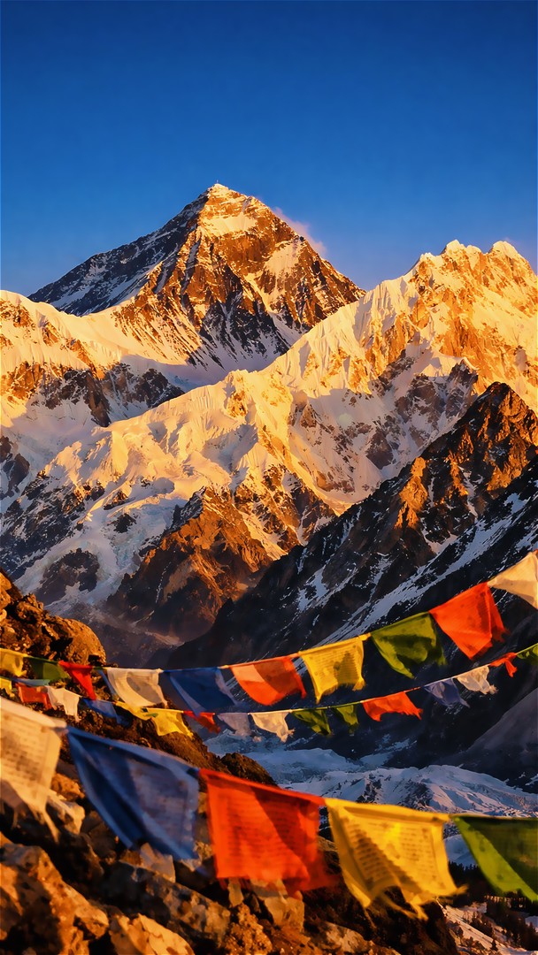 Himalaya Mountains HD Wallpaper 4K - Prayer Flags