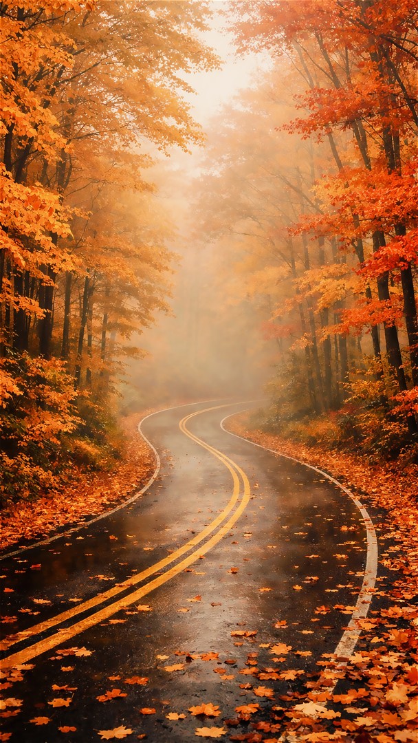 Autumn Road HD Wallpaper 4K - Fall Forest Path