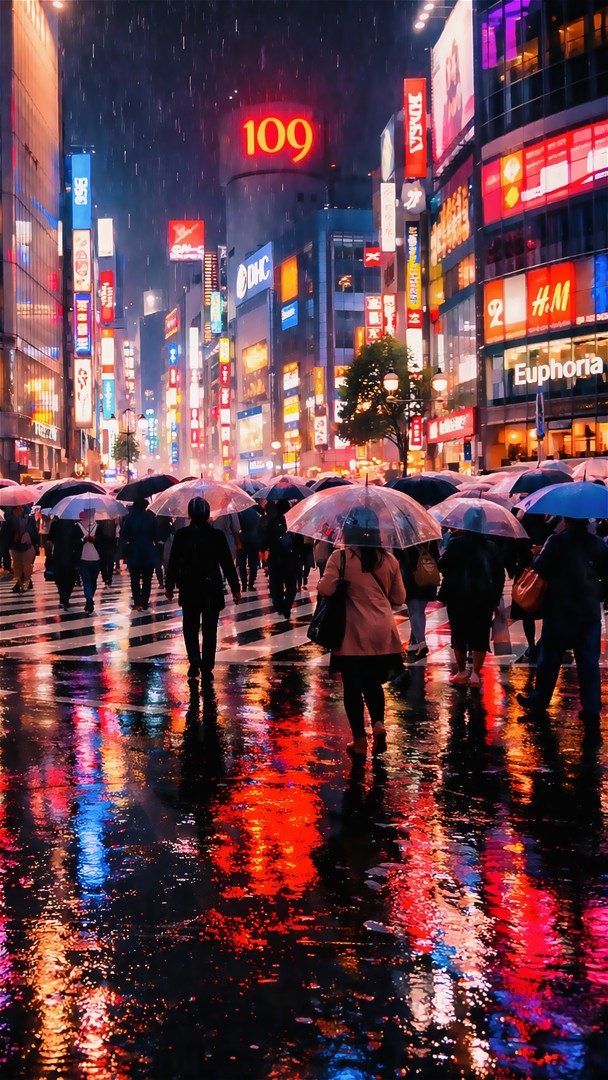 Rainy City Night HD Wallpaper 4K - Urban Reflections