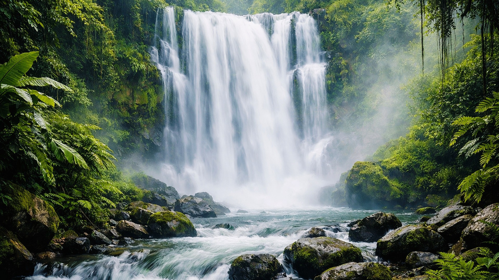 Waterfall Forest Desktop Wallpaper 4K