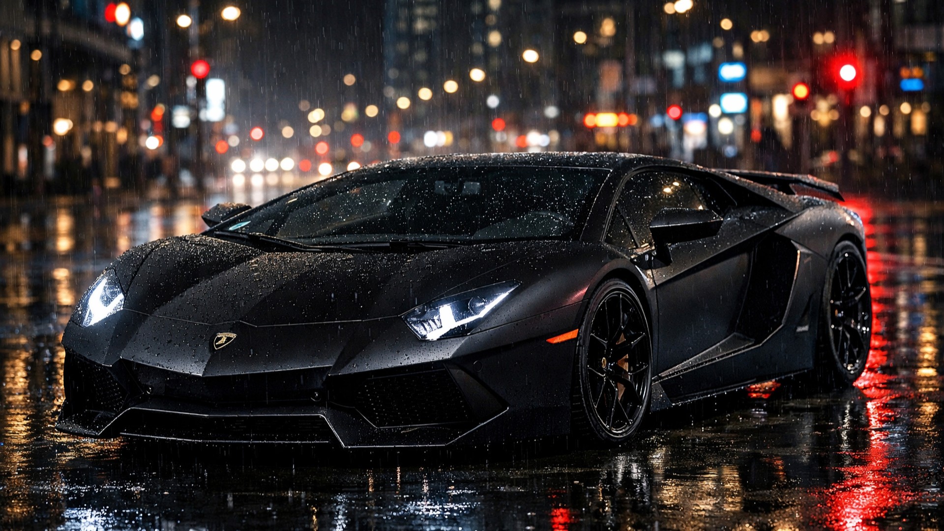 Black  Car Desktop Wallpaper 4K – Night Rain City Drive