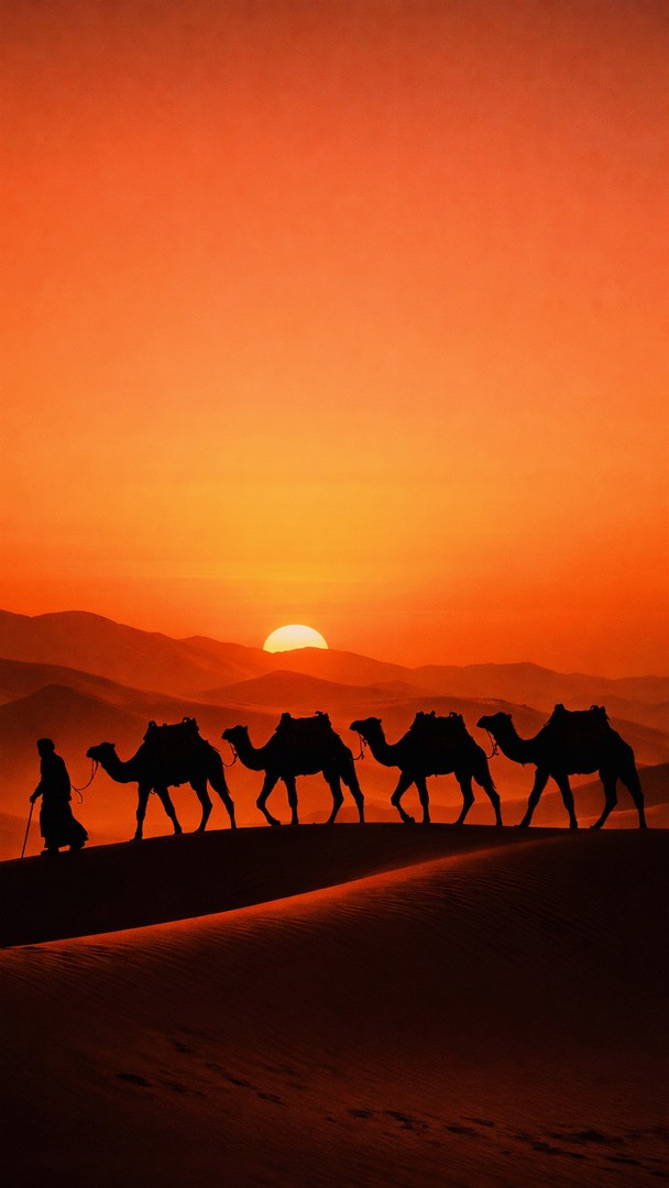Desert Camel HD Wallpaper 4K - Sunset Caravan