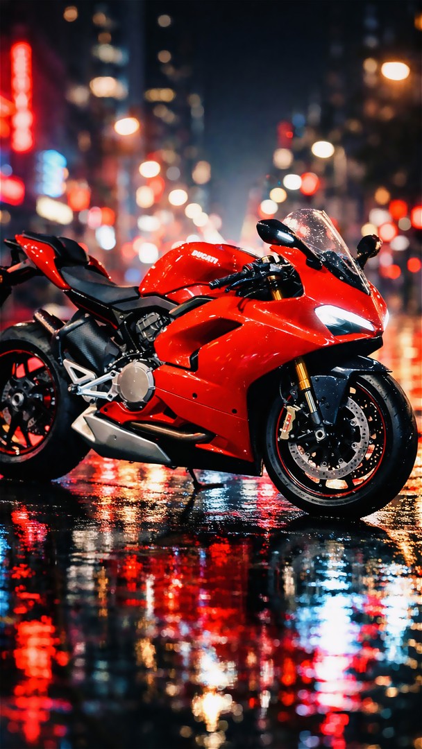 Red Sports Bike HD Wallpaper 4K - Night Street