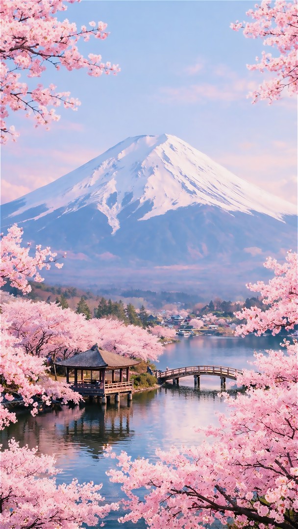 Mount Fuji HD Wallpaper 4K - Sakura Spring View