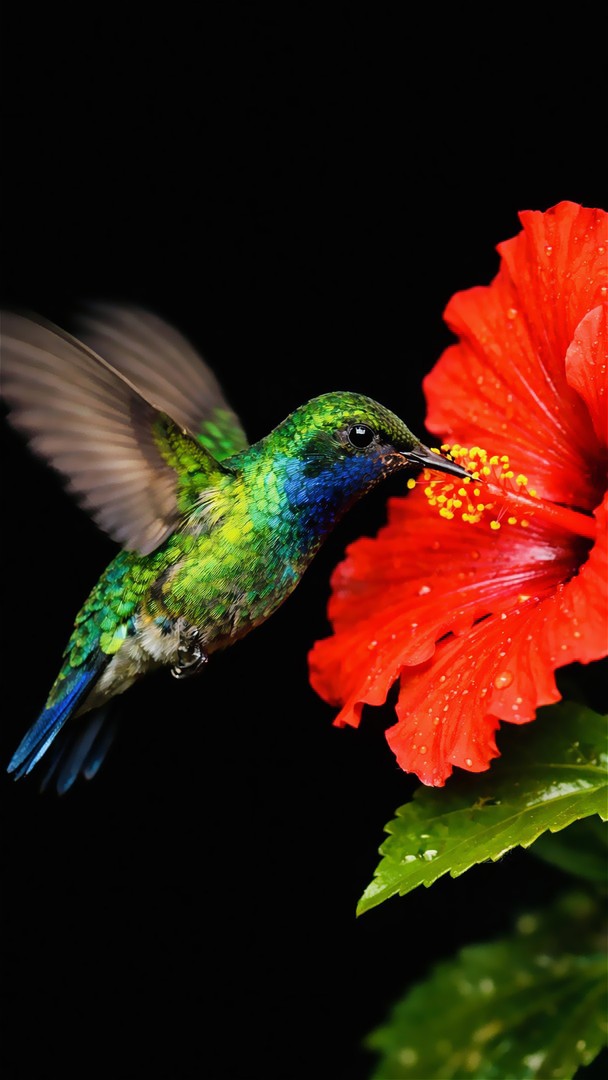 Hummingbird Feeding on Red Flower HD Wallpaper 4K