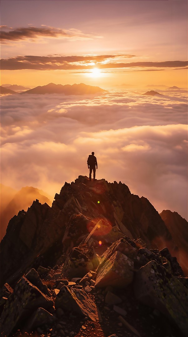 Man Standing Above Clouds Sunrise HD Wallpaper 4K - Adventure View