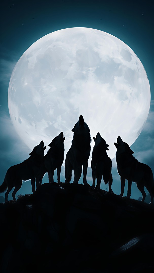 Wolves Howling at Full Moon HD Wallpaper 4K - Night Wild
