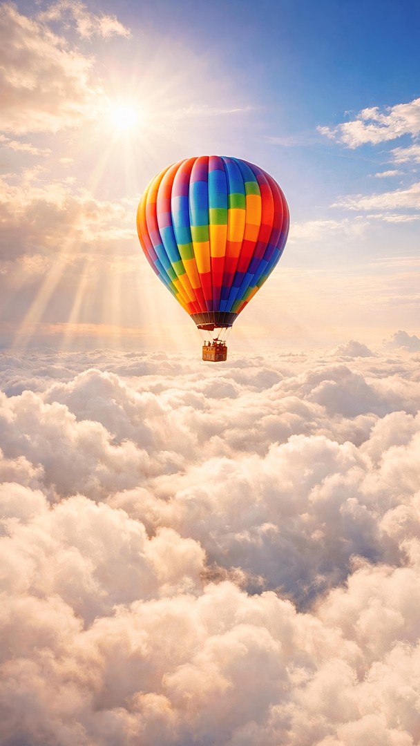 Hot Air Balloon Above Clouds HD Wallpaper 4K - Colorful Sky