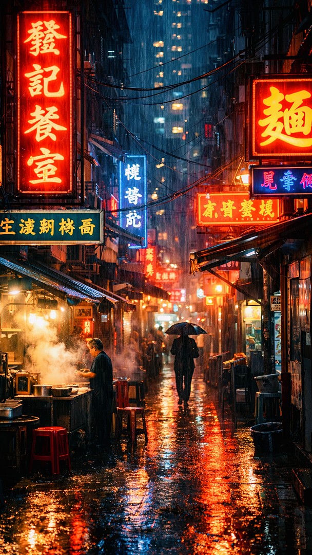 Rainy Street HD Wallpaper 4K - Asian Night Market