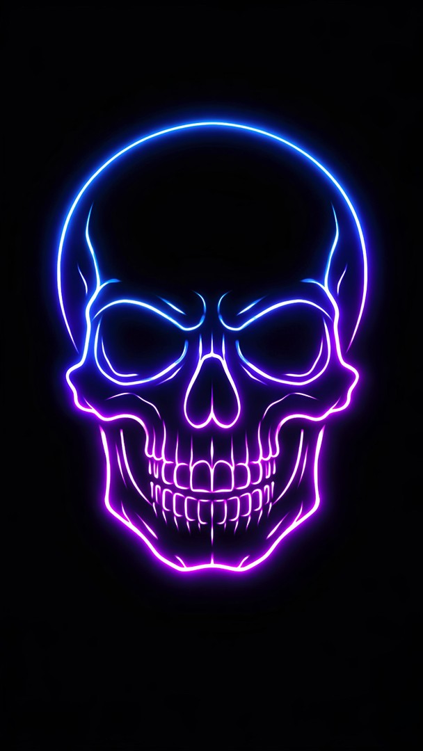Neon Skull HD Wallpaper 4K - Glowing Cyberpunk Art