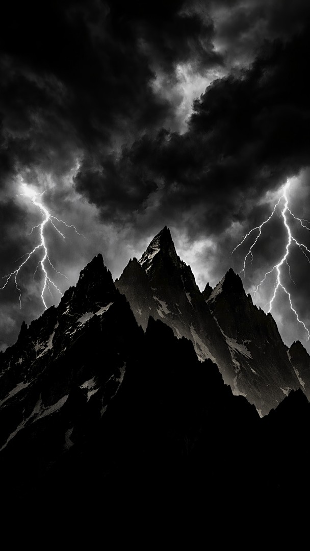 Dark Mountain Lightning HD Wallpaper 4K - Storm Peaks