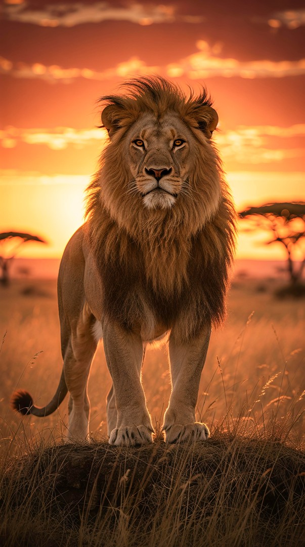 Lion at Sunset HD Wallpaper 4K - Wild Power