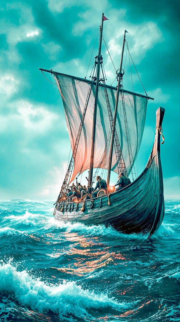 Viking Ship at Sea HD Wallpaper 4K - Ocean Voyage
