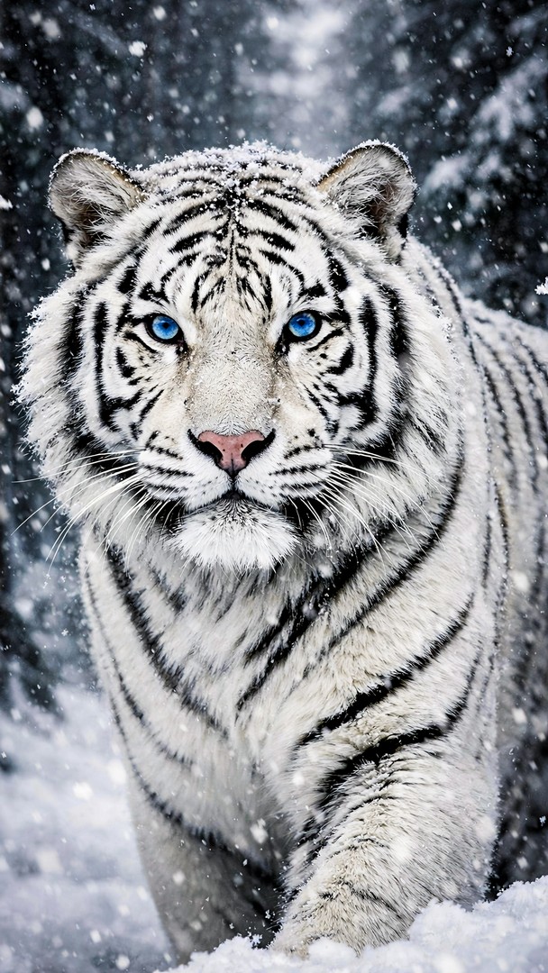 White Tiger HD Wallpaper 4K - Winter Predator