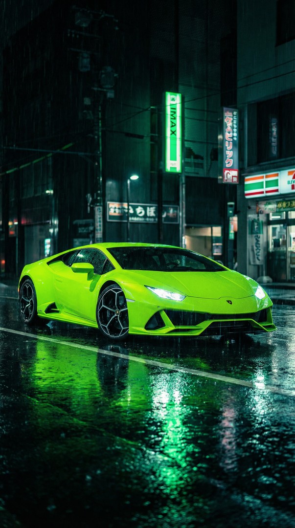 Green Supercar Night HD Wallpaper 4K for mobile wallpaper