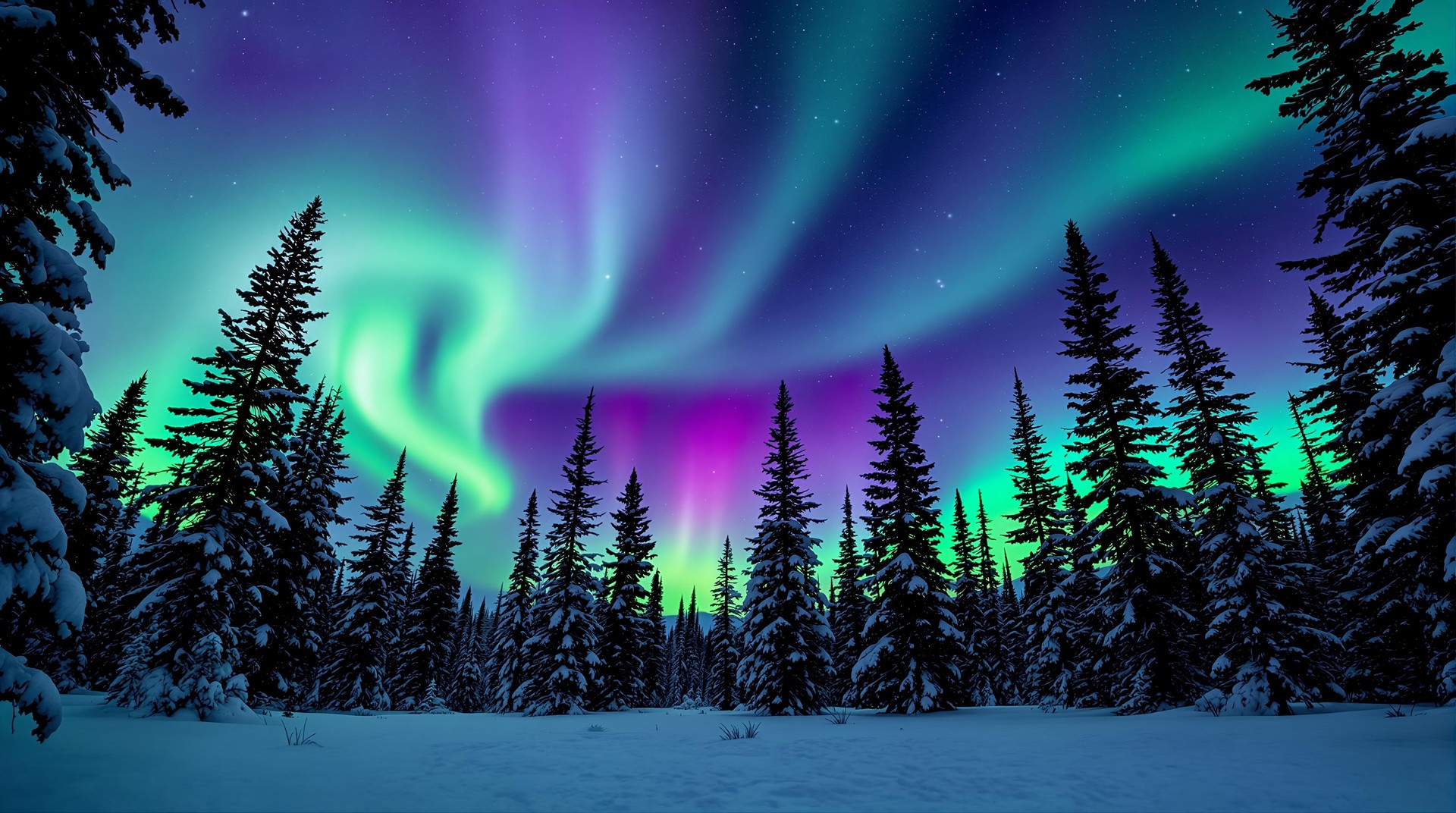 Northern Lights Forest Desktop Wallpaper 4K – Aurora Night Sky