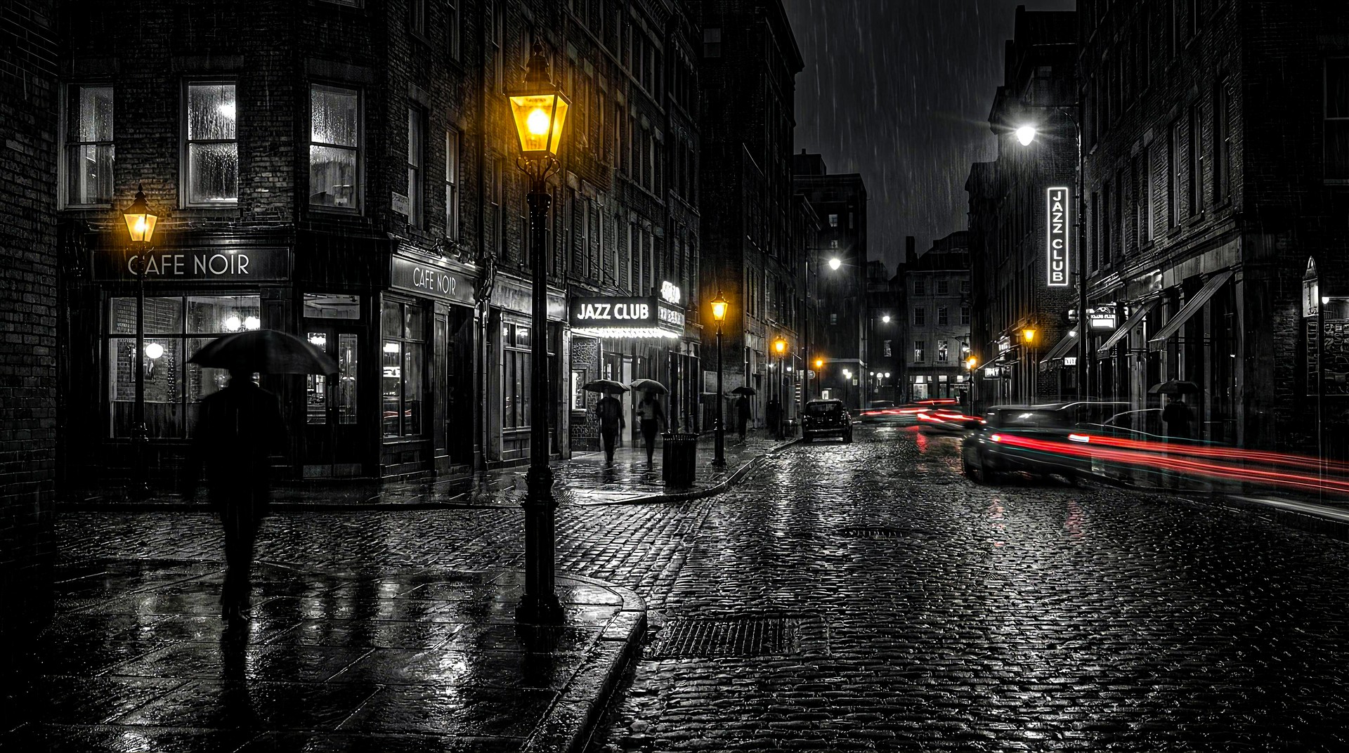 Rainy Noir City Desktop Wallpaper 4K – Night Street Mood