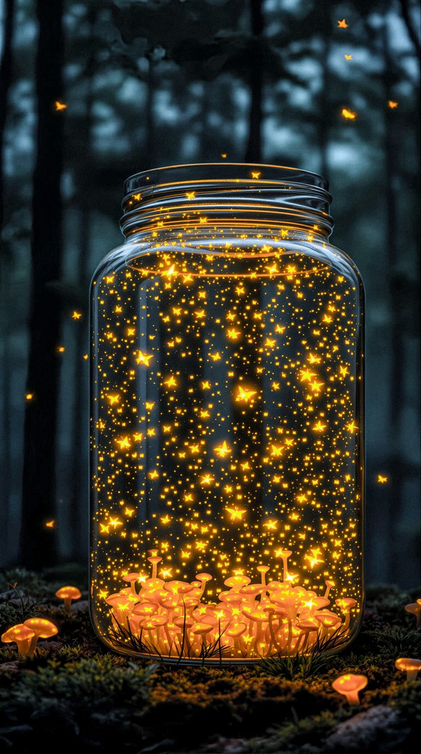 Fireflies in Glass Jar HD Wallpaper 4K - Magical Forest