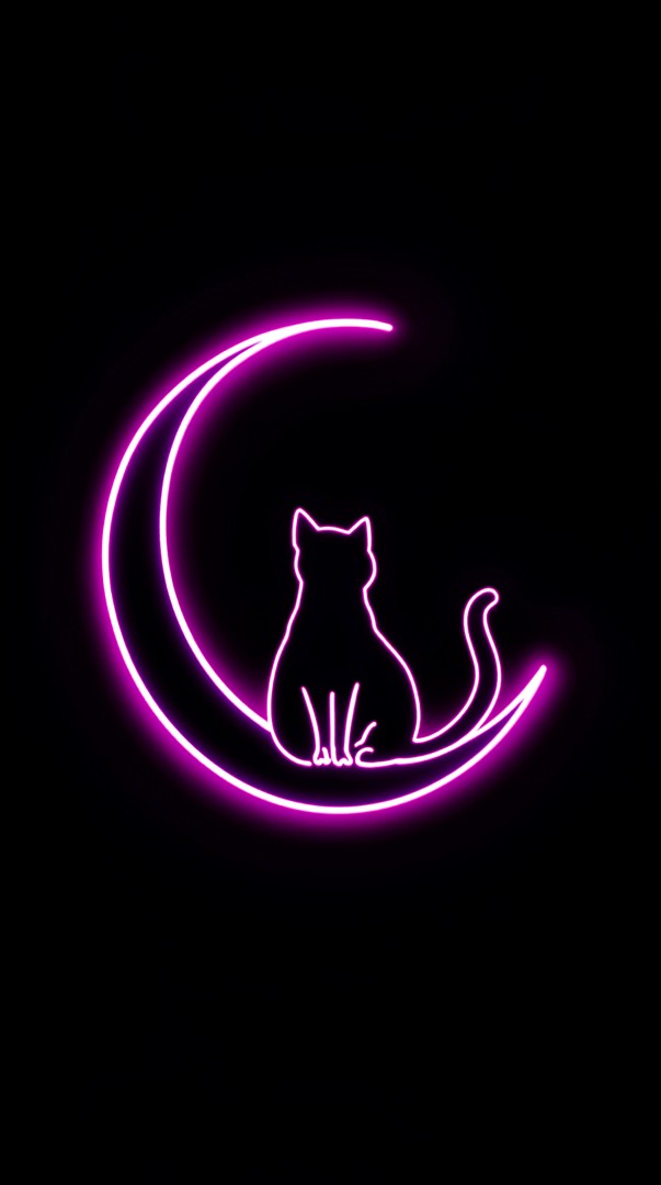 Cat Moon HD Wallpaper 4K - Minimal Glow