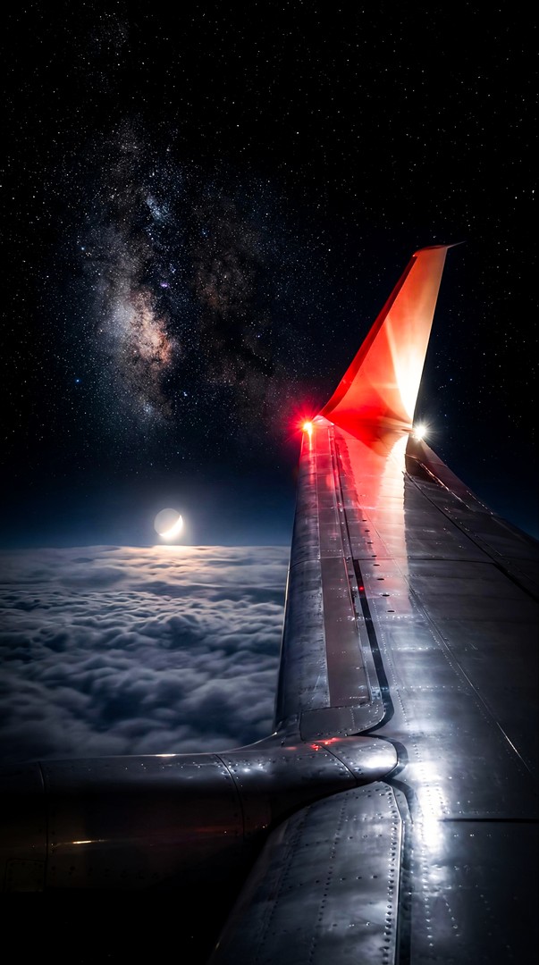 Airplane Wing Night Sky HD Wallpaper 4K - Milky Way View