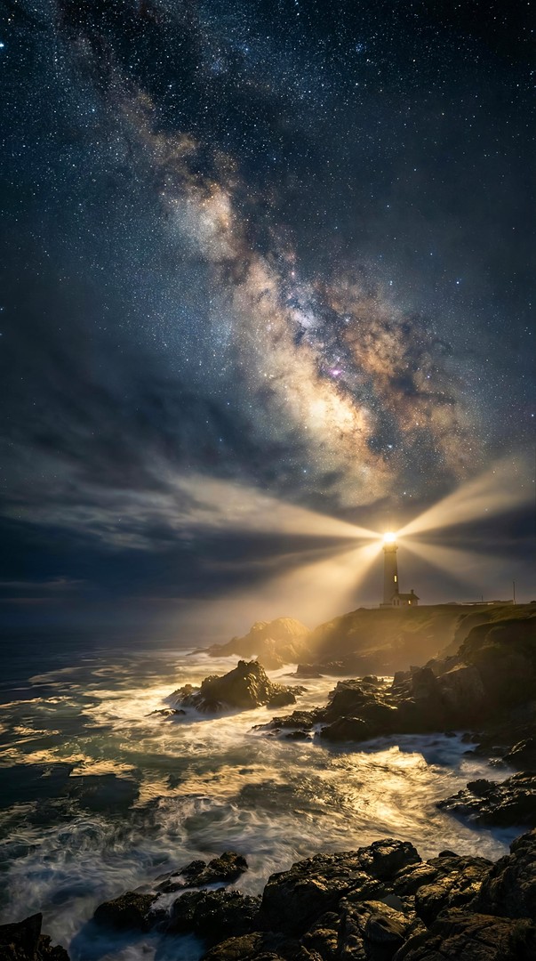Milky Way Lighthouse Coast HD Wallpaper 4K