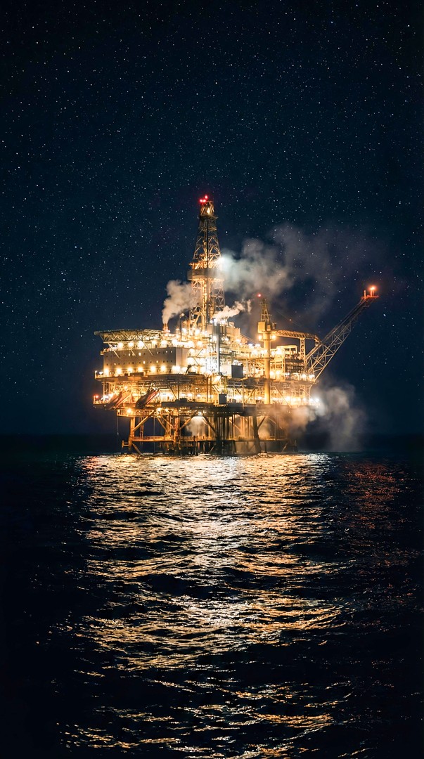 Offshore Oil Rig Night HD Wallpaper 4K