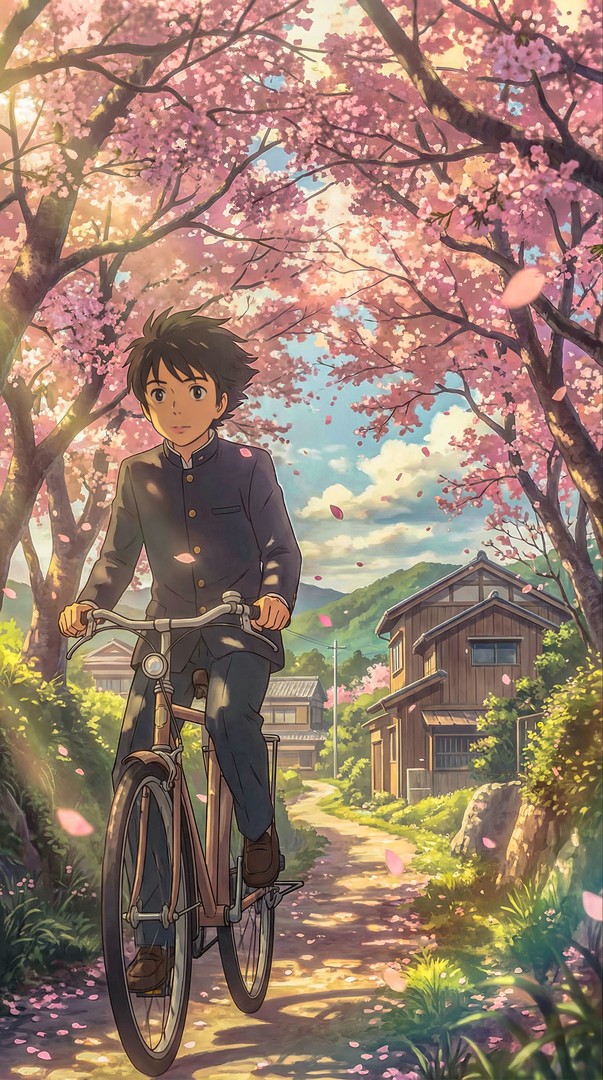 Cherry Blossom Bicycle Anime HD Wallpaper 4K