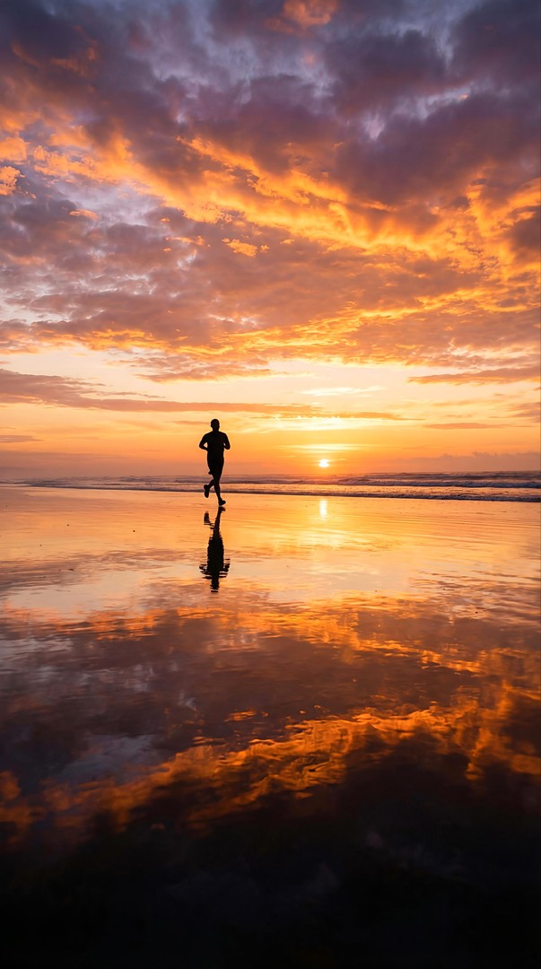 Beach Sunset Running Silhouette HD Wallpaper 4K