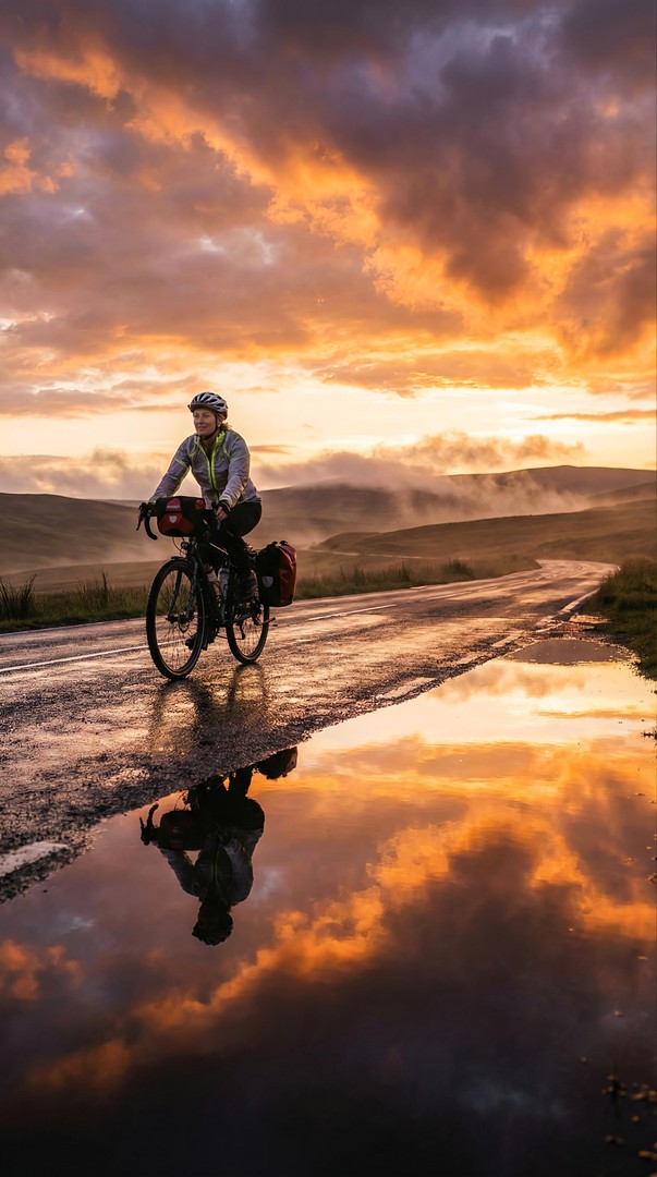 Cycling Adventure Sunset Road HD Wallpaper 4K