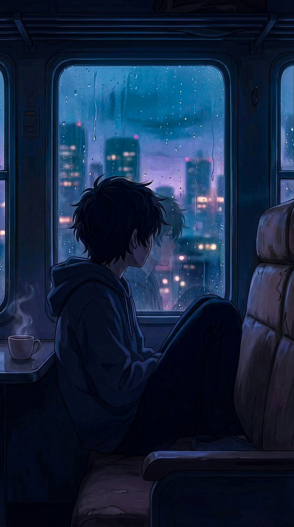 Rainy Train Window Anime Night HD Wallpaper 4K