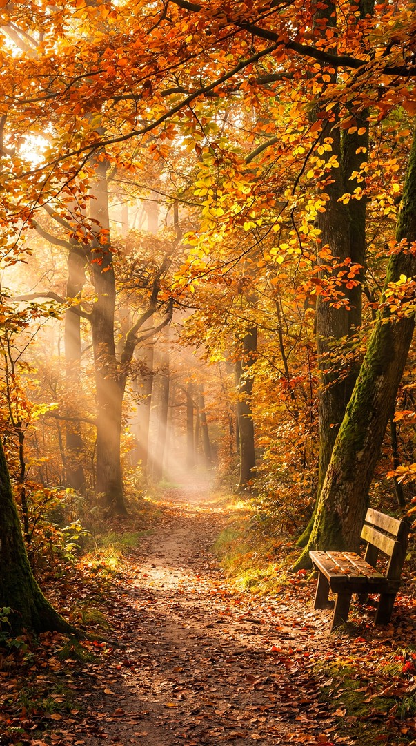 Autumn Forest Path Golden Light HD Wallpaper 4K
