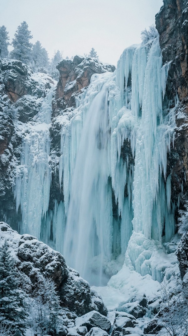 Frozen Waterfall Ice Formation Winter 4K Wallpaper