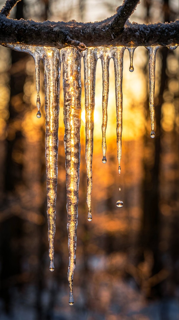 Golden Icicles Melting at Sunset 4K Wallpaper