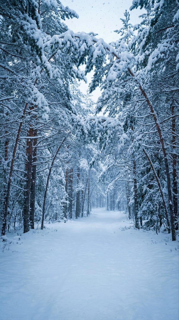 Snowy Forest Path Through Winter Trees 4K Wallpaper