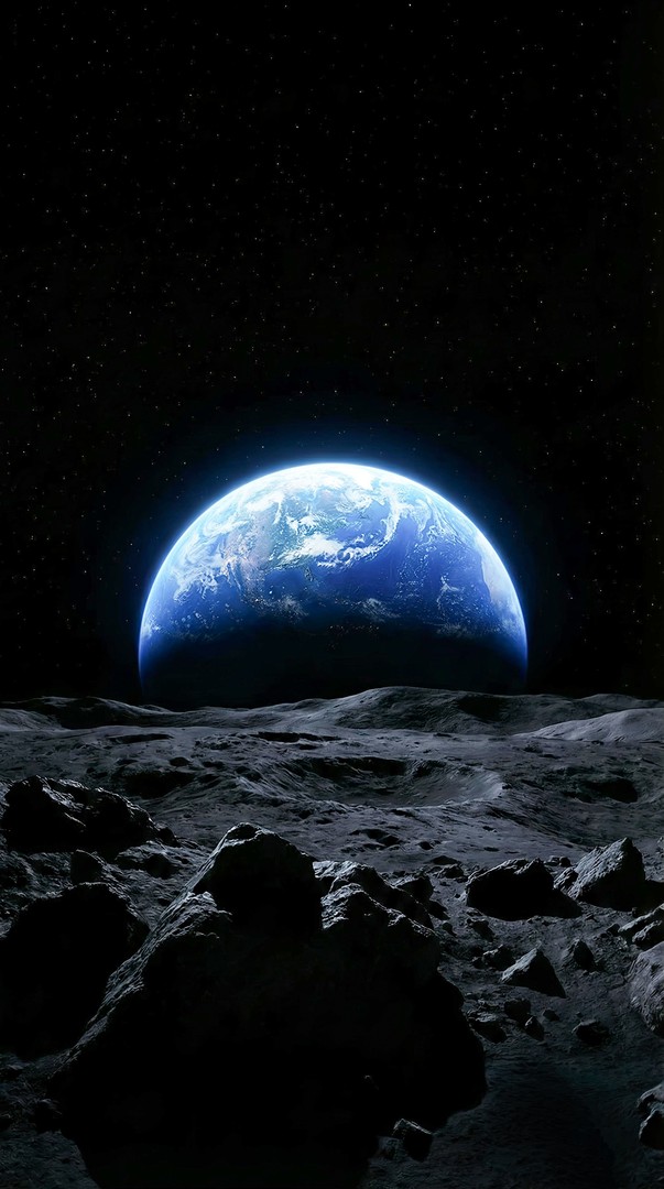 Earth Rising from Moon Surface Space 4K Wallpaper