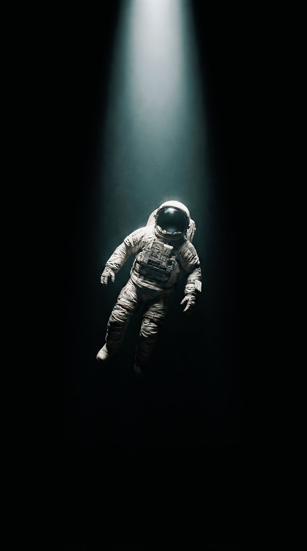Astronaut Floating in Light Beam Space 4K Wallpaper