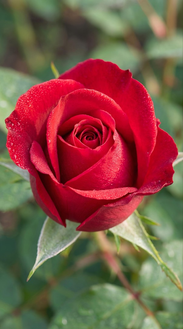 Fresh Red Rose with Morning Dew Drops 4K Wallpaper