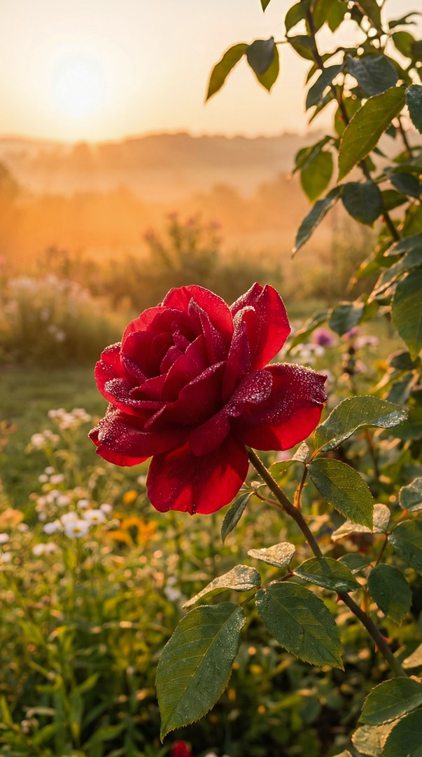 Red Rose at Golden Hour Sunset Garden 4K Wallpaper