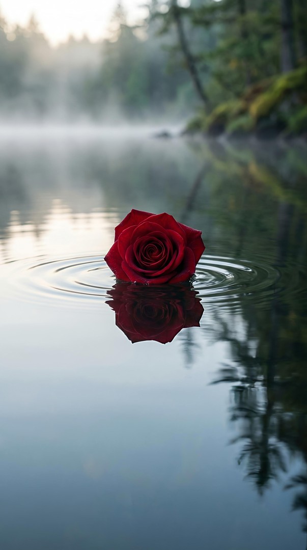 Red Rose Floating on Calm Water Reflection 4K Wallpaper