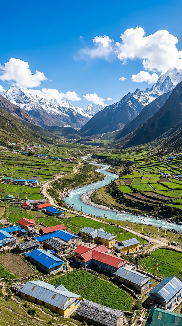 Mountain Village River Valley HD Wallpaper 4K