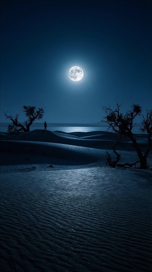 Moonlit Desert Night HD Wallpaper 4K
